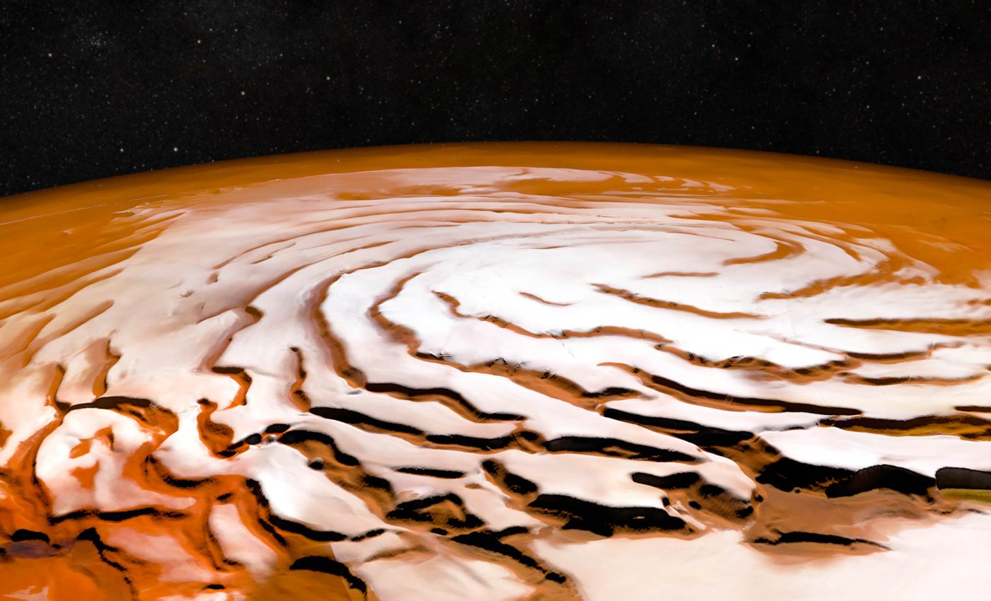 White Christmas on Mars with its changing polar landscapes